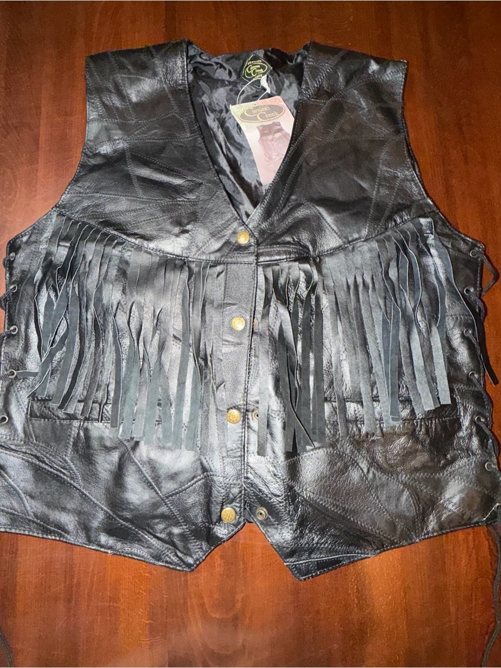 Canyon Creek Genuine Leather Black Fringe Lace Up Vest